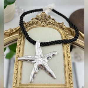 Large Silver Starfish Pendant Necklace – Nautical Statement Jewelry